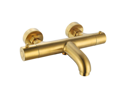 Thermostaic Suhu Disesuaikan Mandi Atau Shower Spout Mixer disikat warna emas Kuningan keran OEM Bulat Klasik