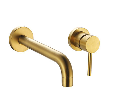Disembunyikan Di Dinding Basin Mixer Keran Single Lever Kamar Mandi Sikat Emas Emas Kuningan