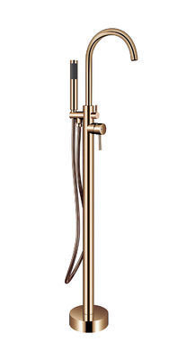 OEM Single Lever Free Standing Tub Faucet Floor Mount Dengan Diverter Rose Golden Brass