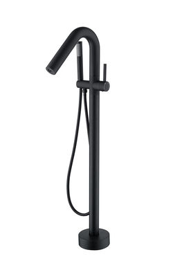 Single Lever Floor Mounted Freestanding Bathtub Faucets Dengan Diverter Matt Hitam Kuningan OEM