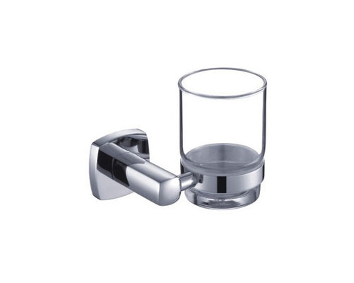 Single Tumbler Holder Kuningan Kamar Mandi Kaca OEM Kuningan Base Square Dengan Desain Curve