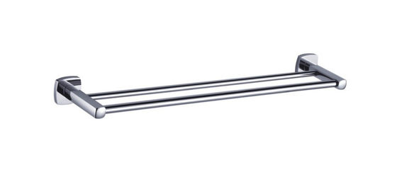 Double Rod Hand Towel Holder Kuningan Kamar Mandi Warna Chrome OEM Kuningan Base Square Dengan Desain Curve