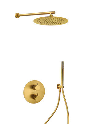 Disembunyikan Di Tembok Thermostatic Bath Mixer Tap Brushed Golden Brass OEM Round Klasik