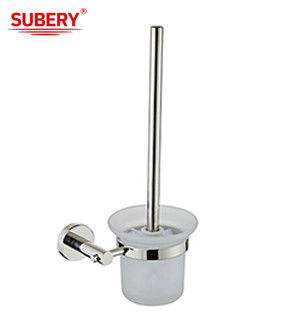 Oem Sus304 Polished Chrome Toilet Brush Holder Glass Kamar Mandi Aksesoris Klasik Bulat