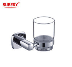 Single Tumbler Holder Kuningan Kamar Mandi Kaca OEM Kuningan Base Square Dengan Desain Curve