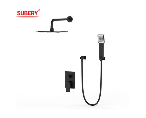 Single Lever Disembunyikan Di dinding Mandi atau Shower Mixer Dengan Diverter Hujan Shower Hand Shower Mandi Matt Hitam Kuningan Tap Faucet