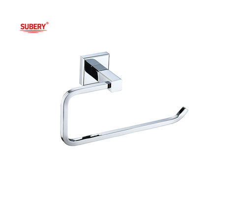 Tembaga pemegang cincin handuk tunggal kamar mandi kualitas tinggi warna krom OEM base tembaga mudah instalasi bentuk persegi