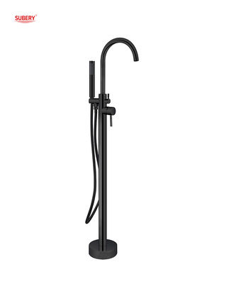Matt Black Brass Freestanding Faucets Bak Mandi Dengan Diverter Single Lever Lantai Dipasang