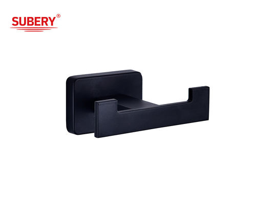 Zinc Modern Double Robe Hook Kamar Mandi Matt Hitam Oem Aksesoris Desain