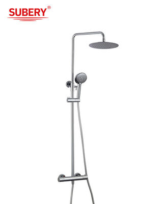 Suhu yang disesuaikan keran termostatik Shower Terpapar Kolom Mixer Set Kuningan Chrome