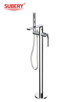 Tembaga Kromium Keran bak mandi berdiri bebas Single Lever Wall Mounted