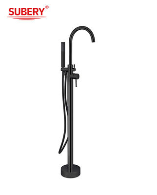 Matt Black Brass Freestanding Faucets Bak Mandi Dengan Diverter Single Lever Lantai Dipasang