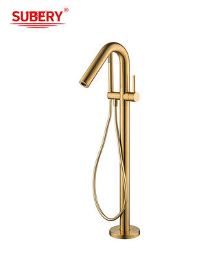 Rose Golden Brass bebas berdiri keran bak mandi OEM Single Lever lantai dipasang