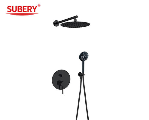 Kuningan Ringular Knurl Handle Hujan Shower Kepala Dan Keran Tersembunyi Di Dinding Matt Hitam