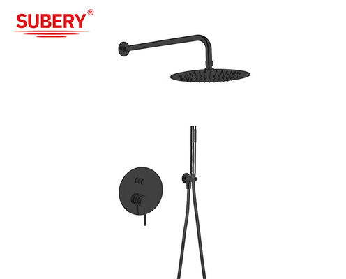 Matt Hitam Klasik Di Tembok Shower Faucet Kuningan Ringlar Knurl Handle