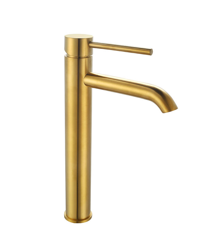 Kamar Mandi Sikat Emas Tap Air Panas Dan Dingin Single Lever Tinggi Basin Mixer Modern OEM
