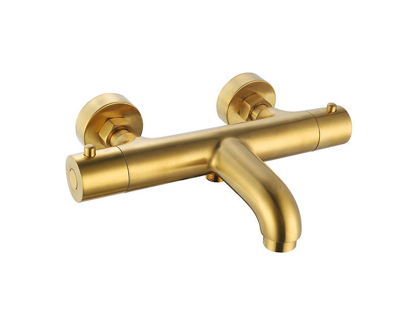 Thermostaic Suhu Disesuaikan Mandi Atau Shower Spout Mixer disikat warna emas Kuningan keran OEM Bulat Klasik
