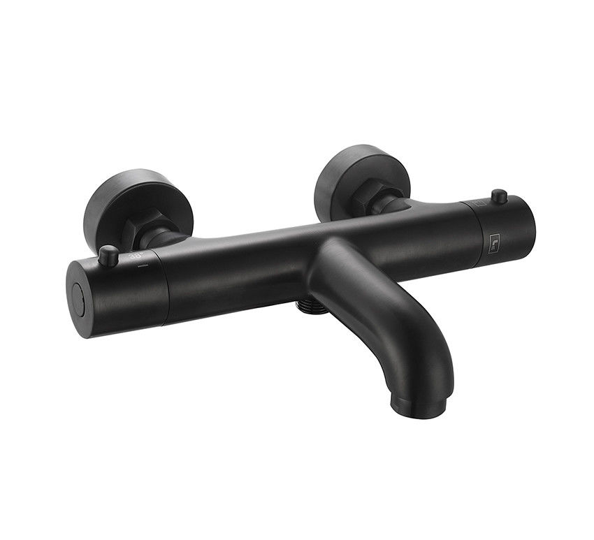 Thermostaic Temperature Adjustable Bath Or Shower Spout Mixer Matt Hitam Warna Kuningan Keran OEM Bulat Klasik