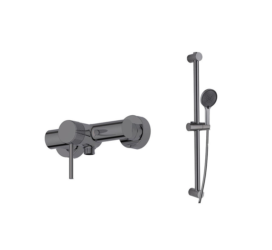 Single Lever Shower Mixer Bath Shower Faucets Slide Rail Bar Hose Set Gun Metal Brass