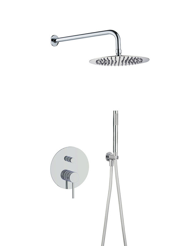 Tersembunyi di dinding kuningan cincin knurl pegangan hujan mandi bangun di handshower mixer set keran krom OEM bulat klasik