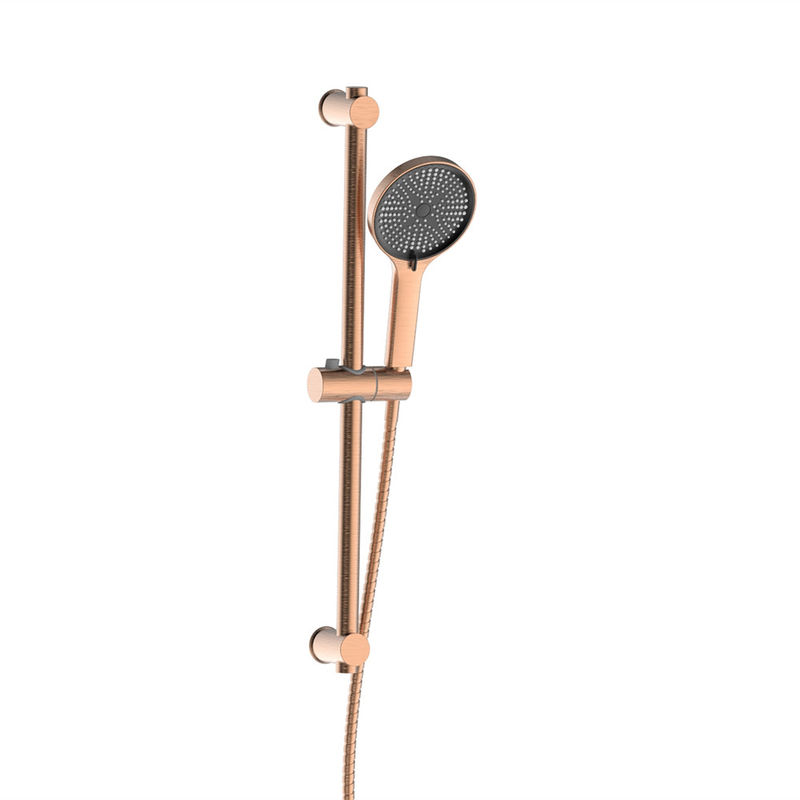 SUS304 3 Fungsi Shower Slide Bar Rail Set ABS Plastik Handshower Hose Kamar Mandi Rose Golden Round Klasik