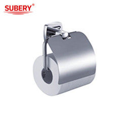 Kamar mandi Single Toilet Roll Paper Holder Kuningan Warna Chrome OEM Kuningan Base Square Dengan Desain Curve