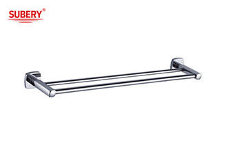 Double Rod Hand Towel Holder Kuningan Kamar Mandi Warna Chrome OEM Kuningan Base Square Dengan Desain Curve