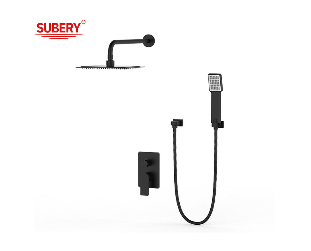 Single Lever Disembunyikan Di dinding Mandi atau Shower Mixer Dengan Diverter Hujan Shower Hand Shower Mandi Matt Hitam Kuningan Tap Faucet