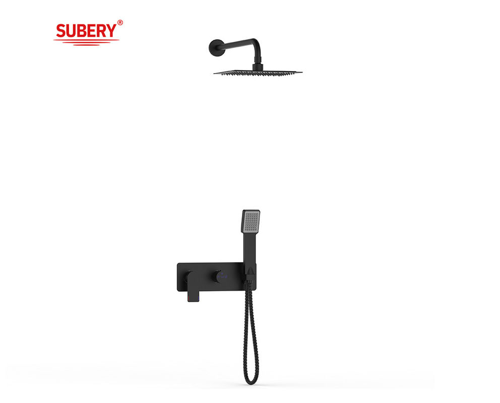 Single Lever Disembunyikan Di-Wall Mandi Atau Shower Mixer Dengan Diverter Hujan Shower Hand Shower Mandi Matt Hitam Kuningan Tap