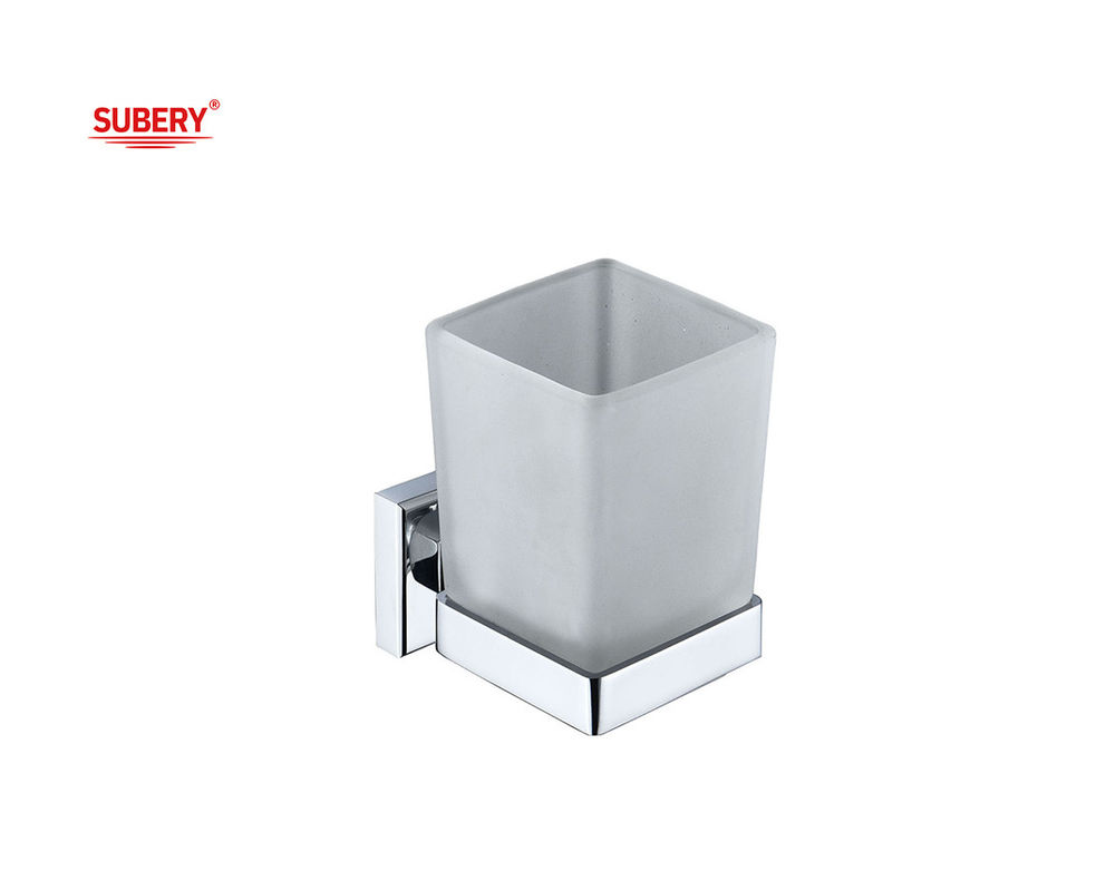 Kuningan pemegang single tumbler kamar mandi kaca kualitas tinggi warna krom OEM nobel kuningan dasar desain persegi