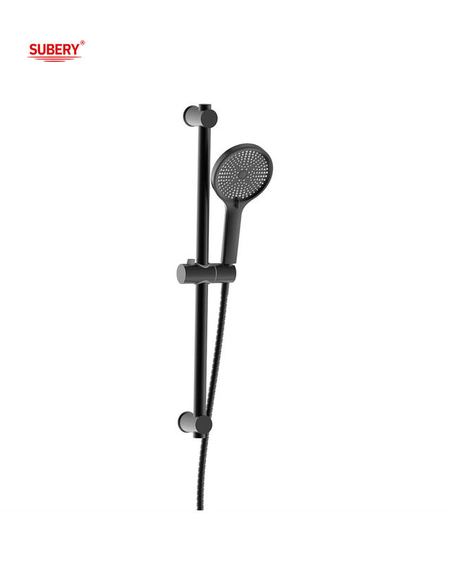 Kamar Mandi Matt Hitam Bulat Klasik Shower Slide Bar SUS304 3 Fungsi ABS Plastik Handshower Hose