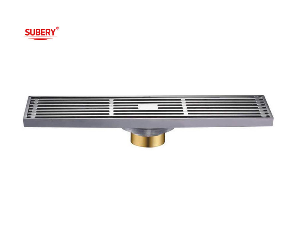 Panjang Lantai Drain Brass Body Cover Untuk Kamar Mandi OEM Ukuran Sesuai