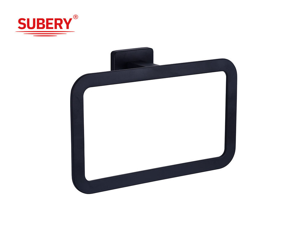 Zinc Wall Mounted Bathroom Accessories pemegang cincin handuk matt hitam clssical persegi panjang desain OEM ODM
