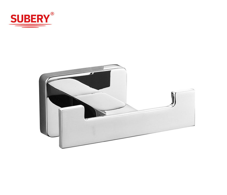 Zinc Wall Mounted Bathroom Accessories Double Robe Hook polished chrome clssical persegi panjang desain OEM ODM