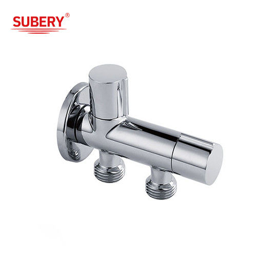 Custom L Bentuk G1/2 Satu Inlet Dua Outlet Chrome Kuningan Mesin Cuci Air Inlet Katup Kamar Mandi Toilet Sudut Katup
