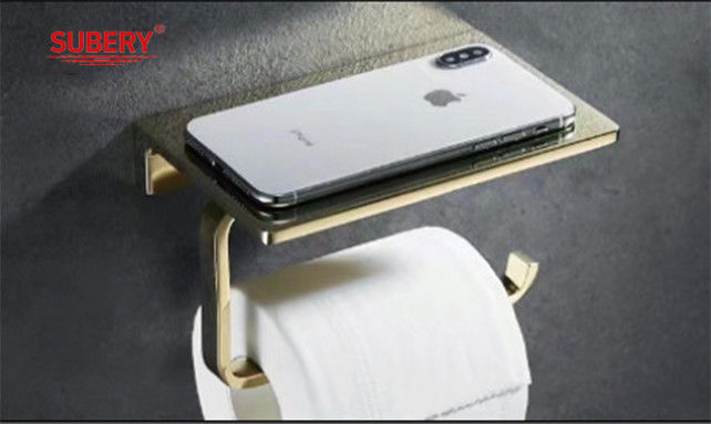 Wall Mounted Zinc Toilet Paper Holder Tissue Holder Roll Paper Holder warna emas Dengan Rak Ponsel