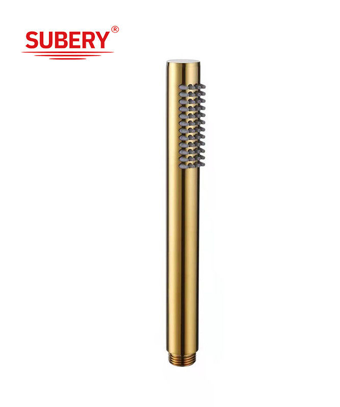 Mikrofon kuningan handshower mandi tangan untuk kolom mandi disikat emas kamar mandi silikon nozzle mudah membersihkan OEM bulat