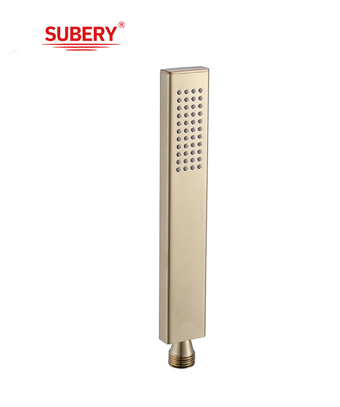 Mikrofon kuningan handshower mandi tangan untuk kolom mandi disikat emas kamar mandi nozzle silikon mudah bersih persegi OEM